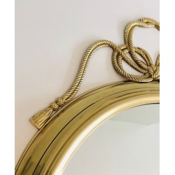 Large Decorative Oval Brass Mirror with Twisted Knot Crest