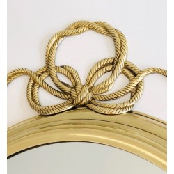 Large Decorative Oval Brass Mirror with Twisted Knot Crest