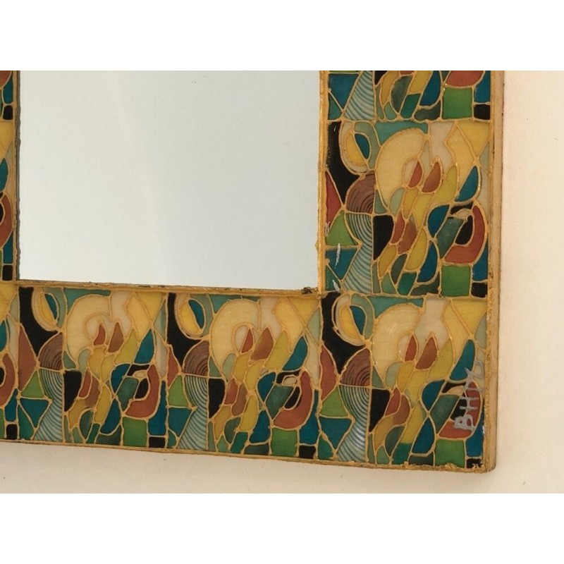 French Square Ceramic Mirror with Polychrome Floral Frame