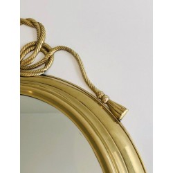 Large Decorative Oval Brass Mirror with Twisted Knot Crest