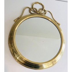 Large Decorative Oval Brass Mirror with Twisted Knot Crest
