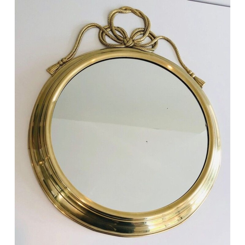 Large Decorative Oval Brass Mirror with Twisted Knot Crest