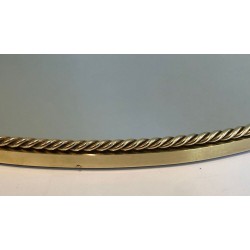 Oval Brass Mirror with Pompom Cord, in the Style of Maison Baguès
