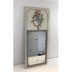 Louis XVI Style Carved Wood Painted Trumeau Mirror