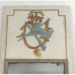 Louis XVI Style Carved Wood Painted Trumeau Mirror