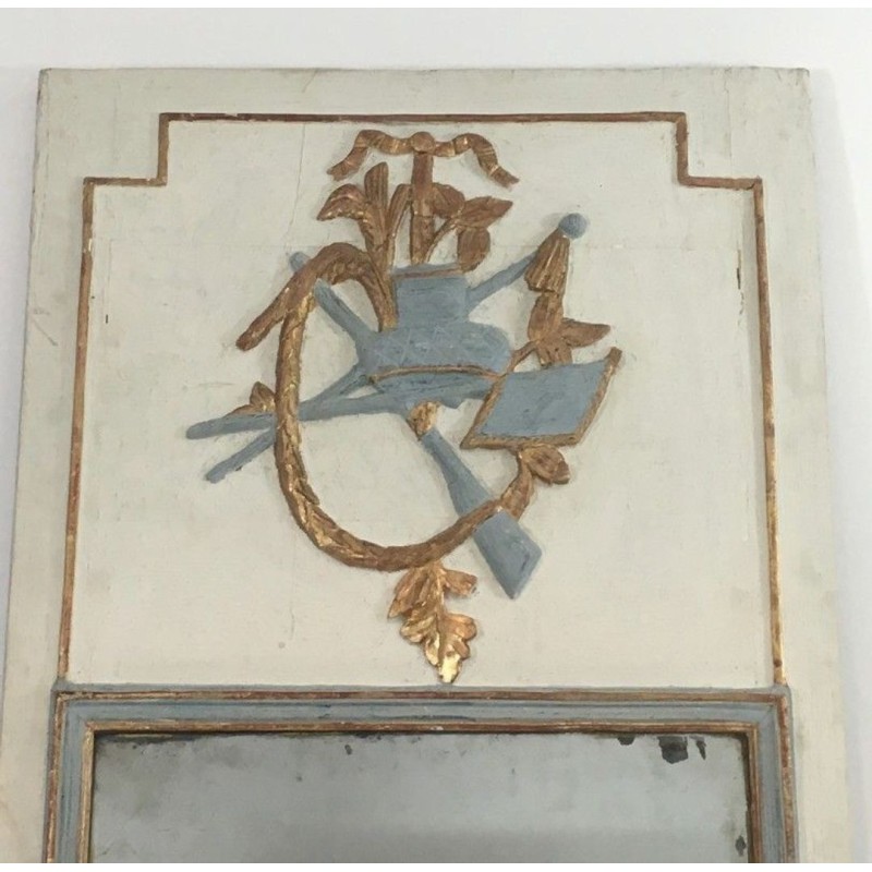 Louis XVI Style Carved Wood Painted Trumeau Mirror