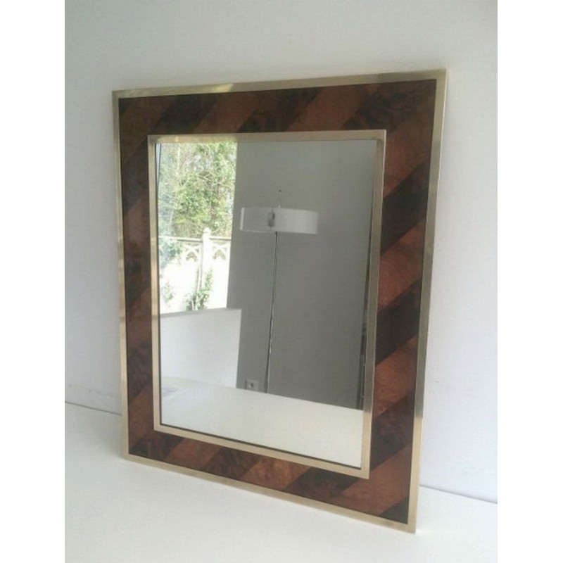 Wood Marquetry and Brass Mirror