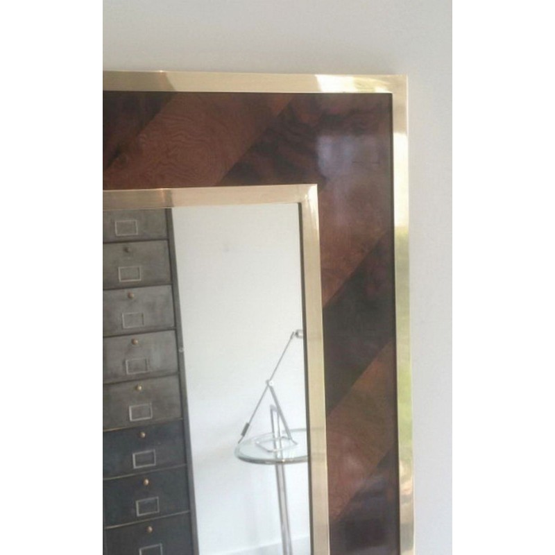 Wood Marquetry and Brass Mirror