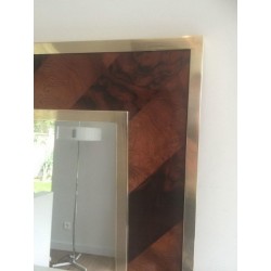 Wood Marquetry and Brass Mirror