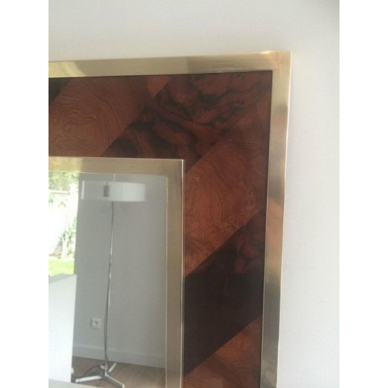 Wood Marquetry and Brass Mirror