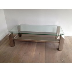 Octagonal Chrome Coffee Table with Clear Glass and Mirror