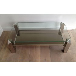 Octagonal Chrome Coffee Table with Clear Glass and Mirror
