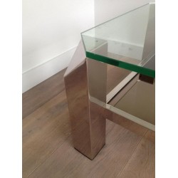 Octagonal Chrome Coffee Table with Clear Glass and Mirror
