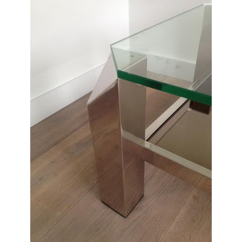 Octagonal Chrome Coffee Table with Clear Glass and Mirror