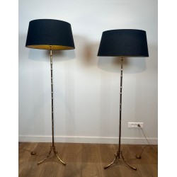 Pair of Faux-Bamboo Bronze Floor Lamps, by Maison Bagués, French Work, circa 1940