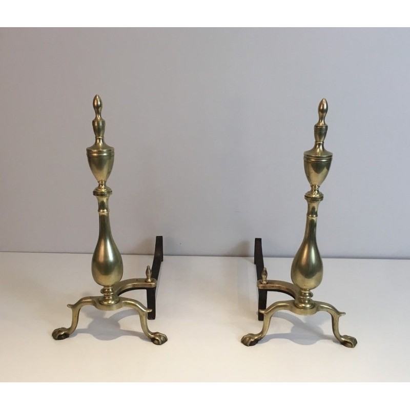 Pair of Neo-Gothic Bronze and Wrought Iron Andirons