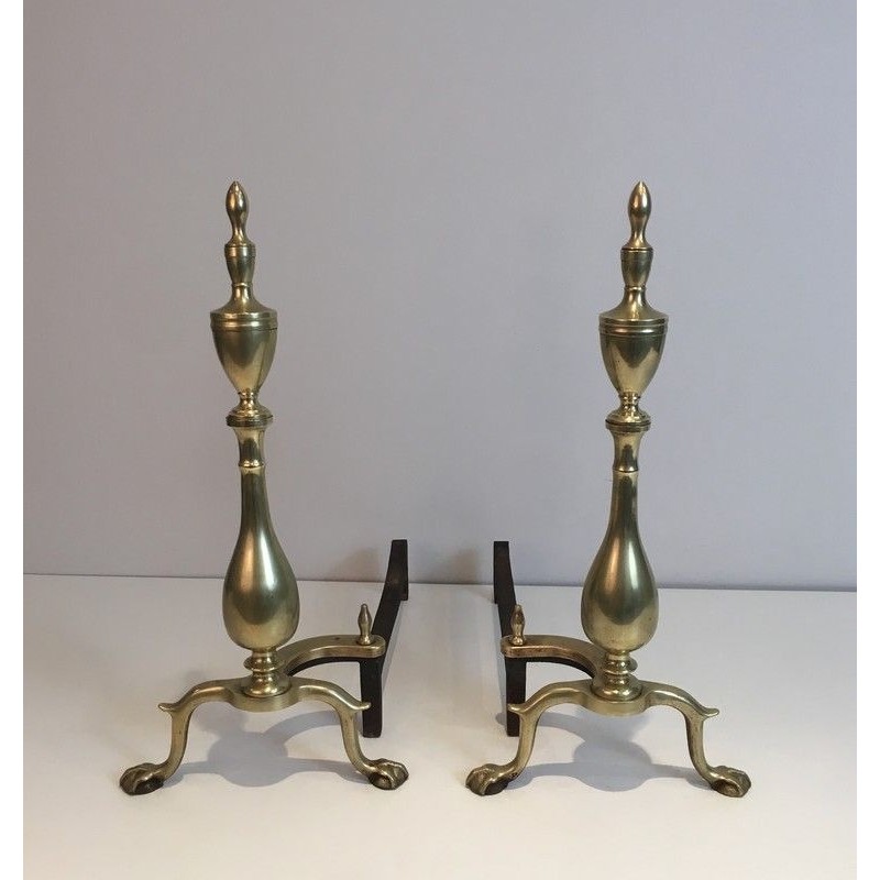 Pair of Neo-Gothic Bronze and Wrought Iron Andirons