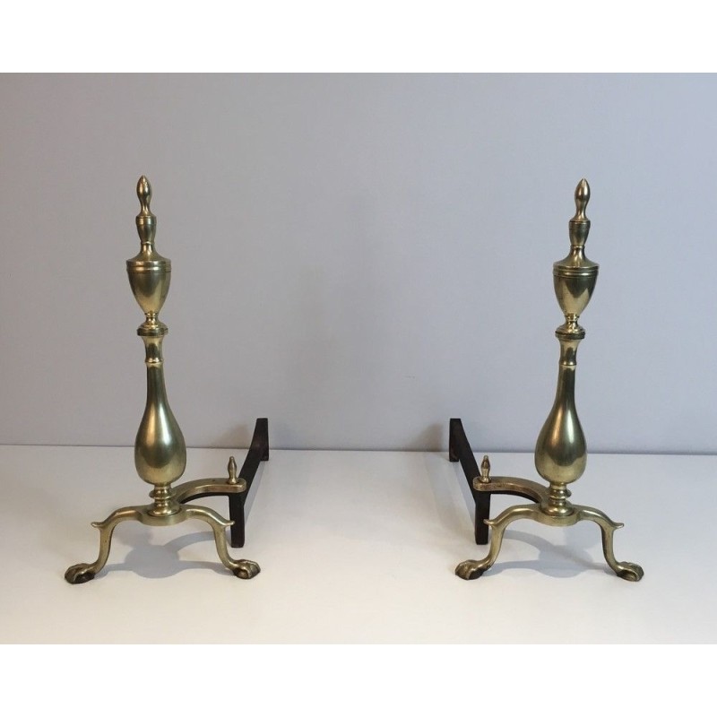 Pair of Neo-Gothic Bronze and Wrought Iron Andirons