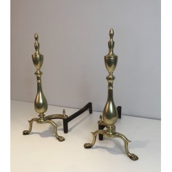 Pair of Neo-Gothic Bronze and Wrought Iron Andirons
