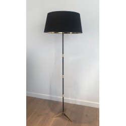 Brushed Steel and Brass Design Floor Lamp, French Work, circa 1940