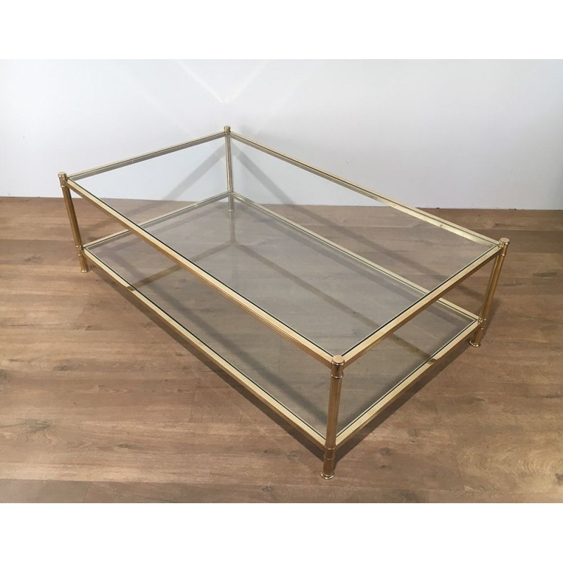 Large French Brass Coffee Table, circa 1970