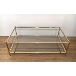Large French Brass Coffee Table, circa 1970