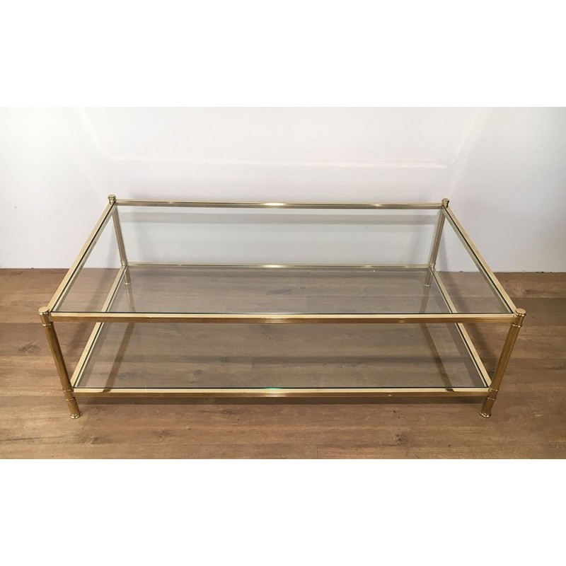 Large French Brass Coffee Table, circa 1970