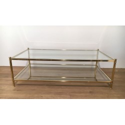 Large French Brass Coffee Table, circa 1970