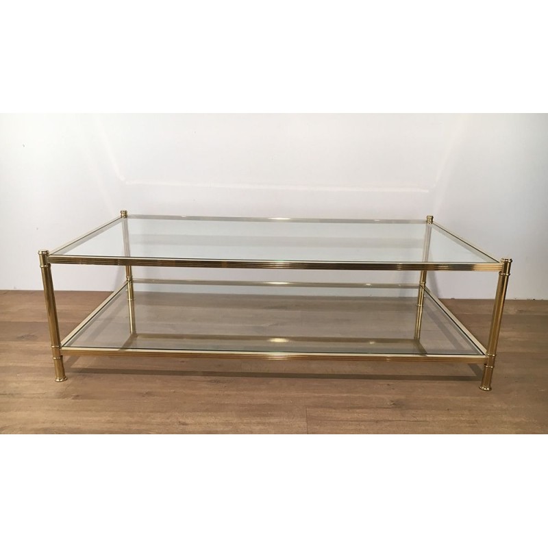 Large French Brass Coffee Table, circa 1970