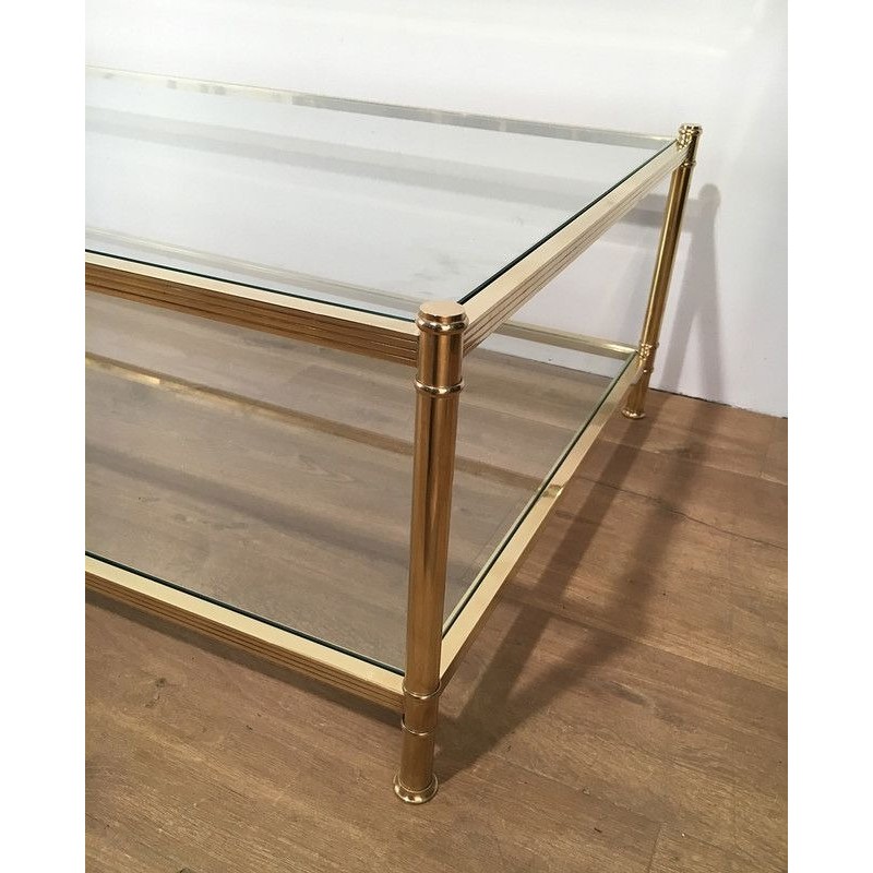 Large French Brass Coffee Table, circa 1970