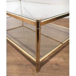 Large French Brass Coffee Table, circa 1970
