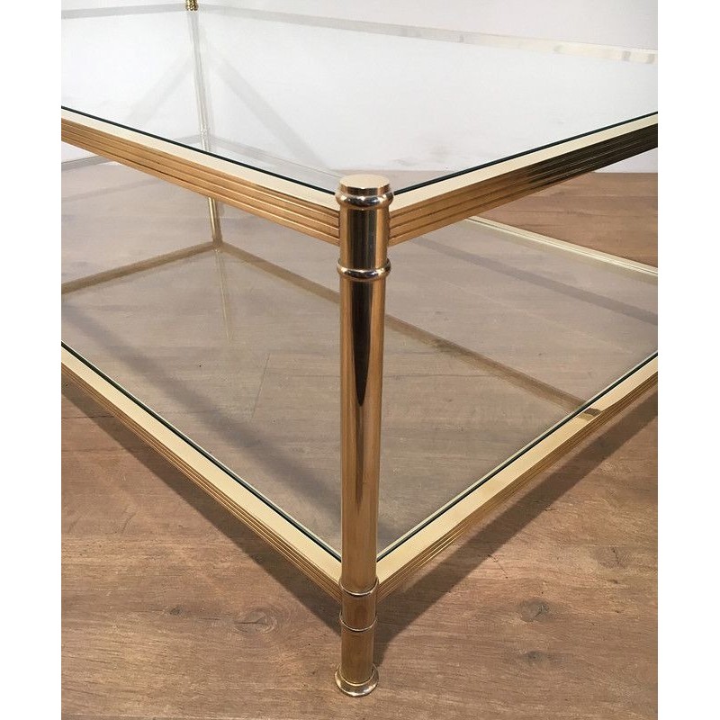 Large French Brass Coffee Table, circa 1970