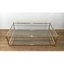 Large French Brass Coffee Table, circa 1970
