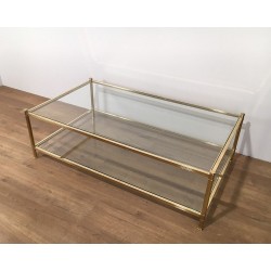 Large French Brass Coffee Table, circa 1970