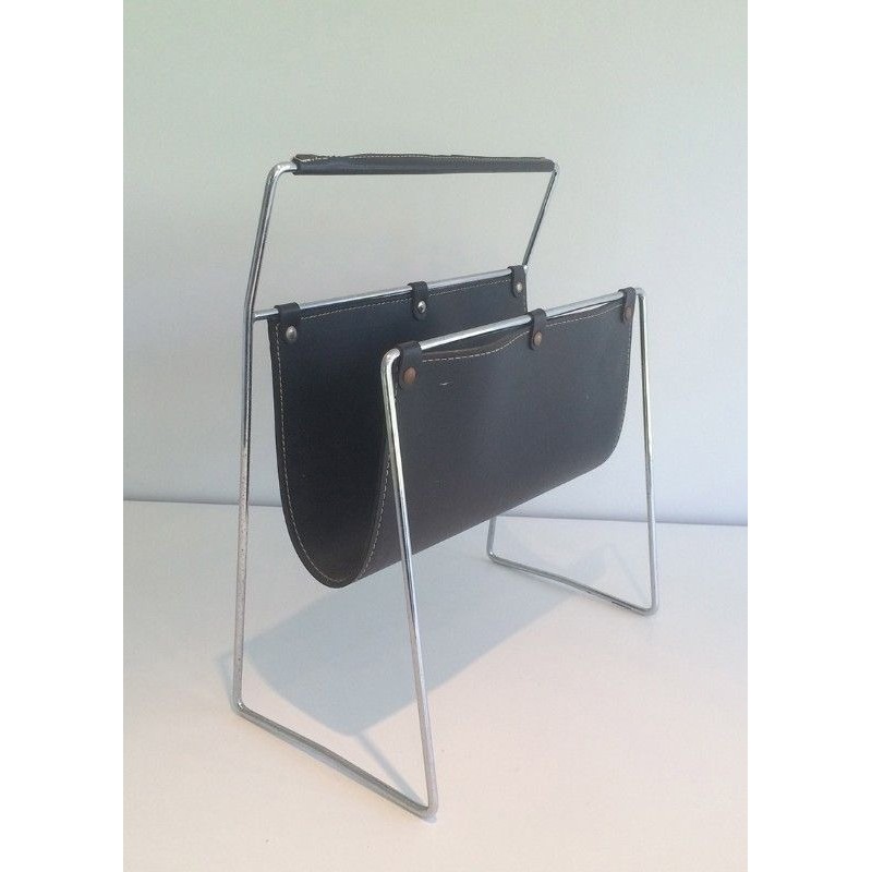Black Leather and Chrome Magazine rack