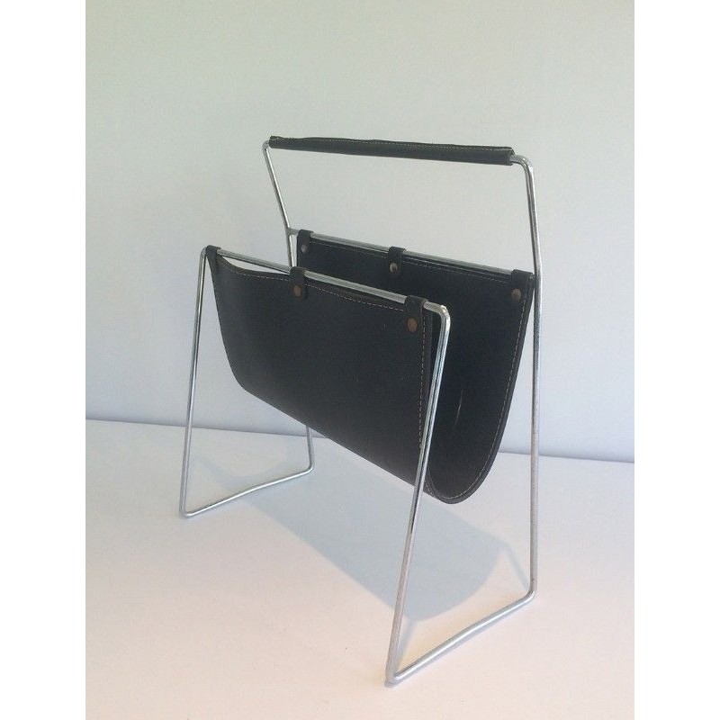 Black Leather and Chrome Magazine rack