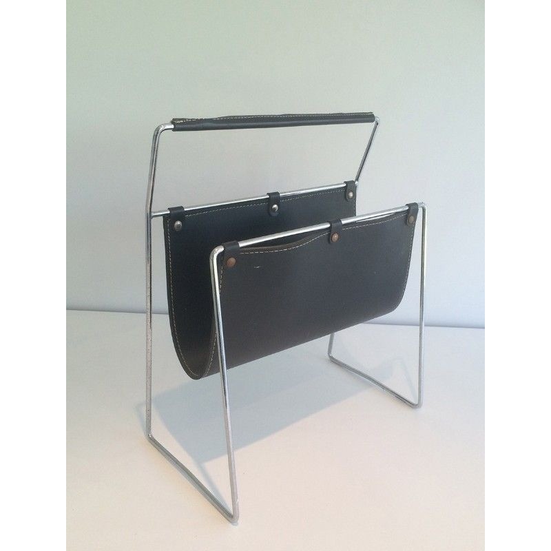 Black Leather and Chrome Magazine rack