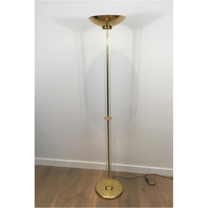 Lucite and Gilded Brass Floor Lamp