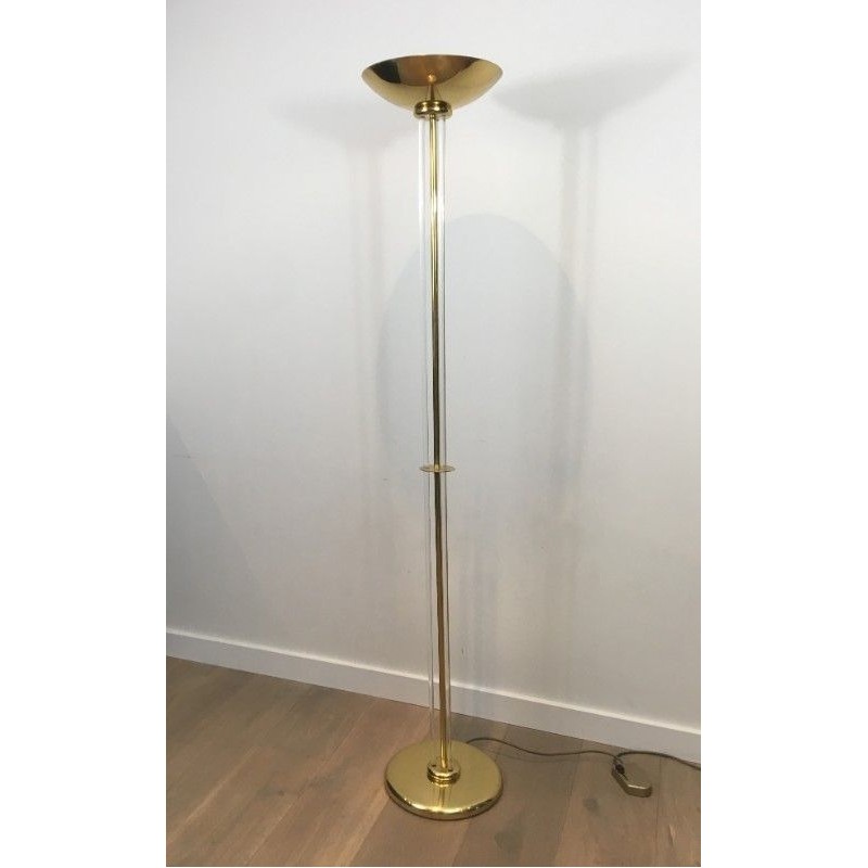 Lucite and Gilded Brass Floor Lamp