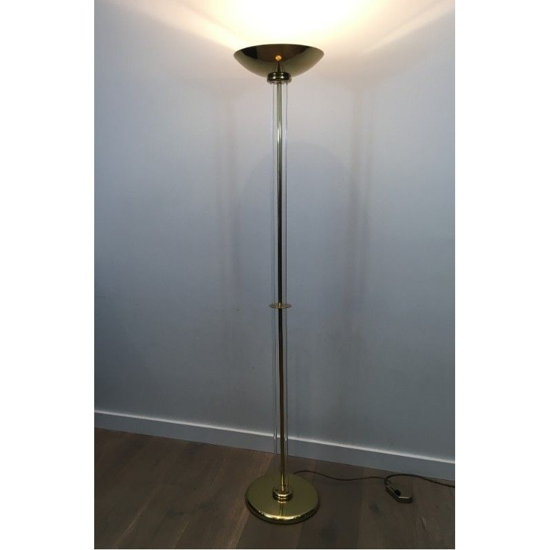 Lucite and Gilded Brass Floor Lamp