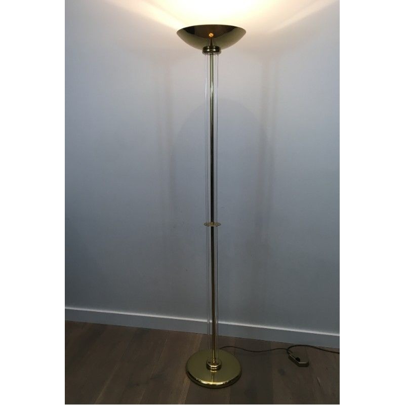 Lucite and Gilded Brass Floor Lamp