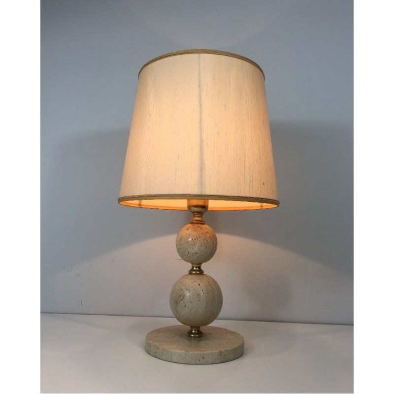 Travertin and Brass Table Lamp