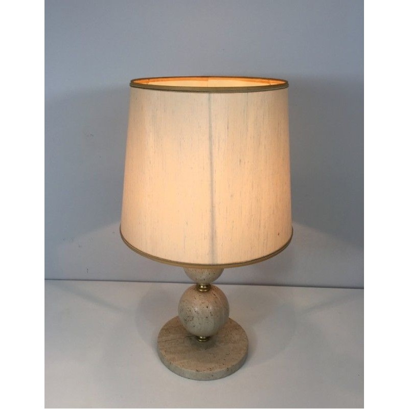 Travertin and Brass Table Lamp