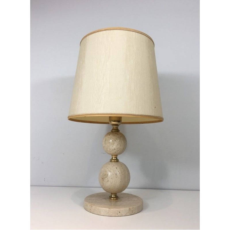 Travertin and Brass Table Lamp
