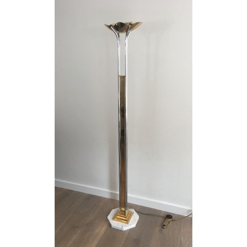 Unusual Brass, Chrome and Marble Floor Lamp