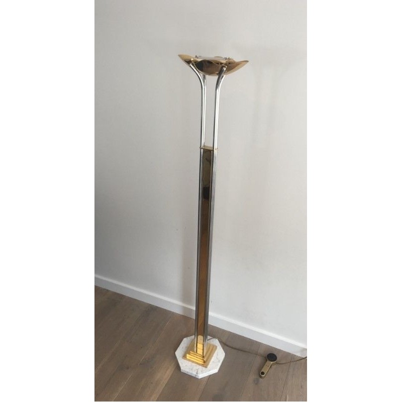 Unusual Brass, Chrome and Marble Floor Lamp