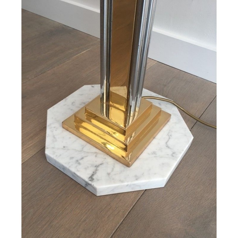 Unusual Brass, Chrome and Marble Floor Lamp