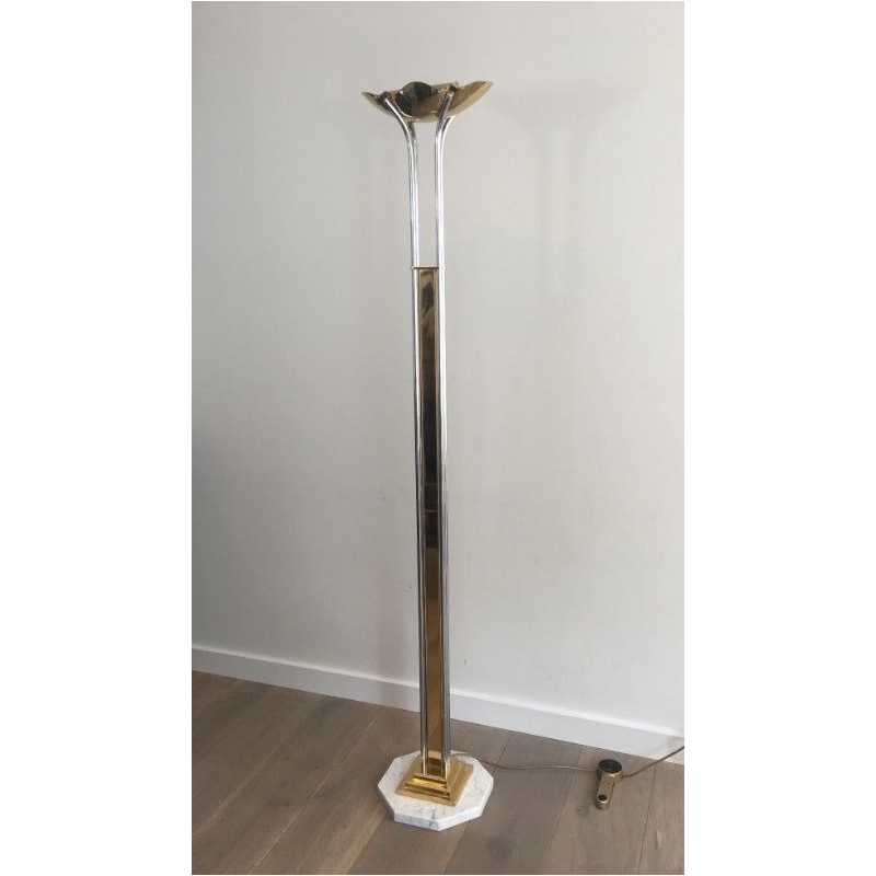 Unusual Brass, Chrome and Marble Floor Lamp