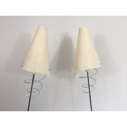 Pair of Design Floor Lamps in Chrome with White Lacquered Bases and Plastic Shades