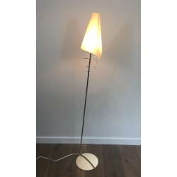 Pair of Design Floor Lamps in Chrome with White Lacquered Bases and Plastic Shades